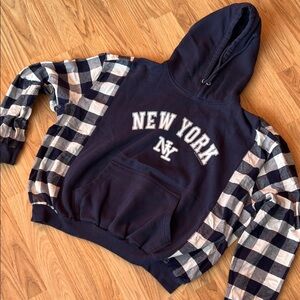 Navy and White Checkered Hoodie